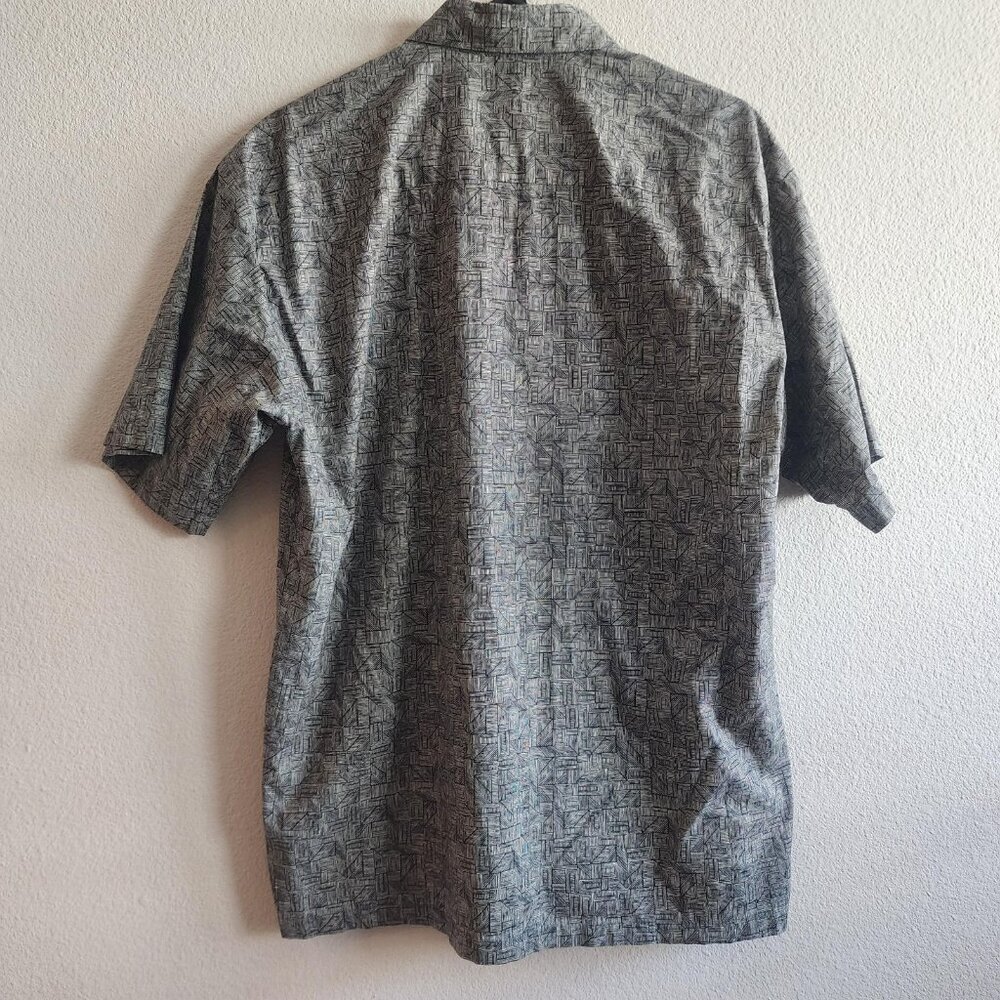 Tori Richard Shirt Mens Medium Gray Geometric Button Up Cotton Lawn Resort Aloha - Picture 8 of 10